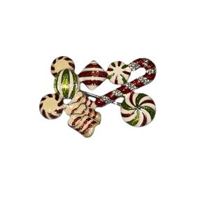 Napier Candy Cane Peppermint Candy Silver Tone Pin